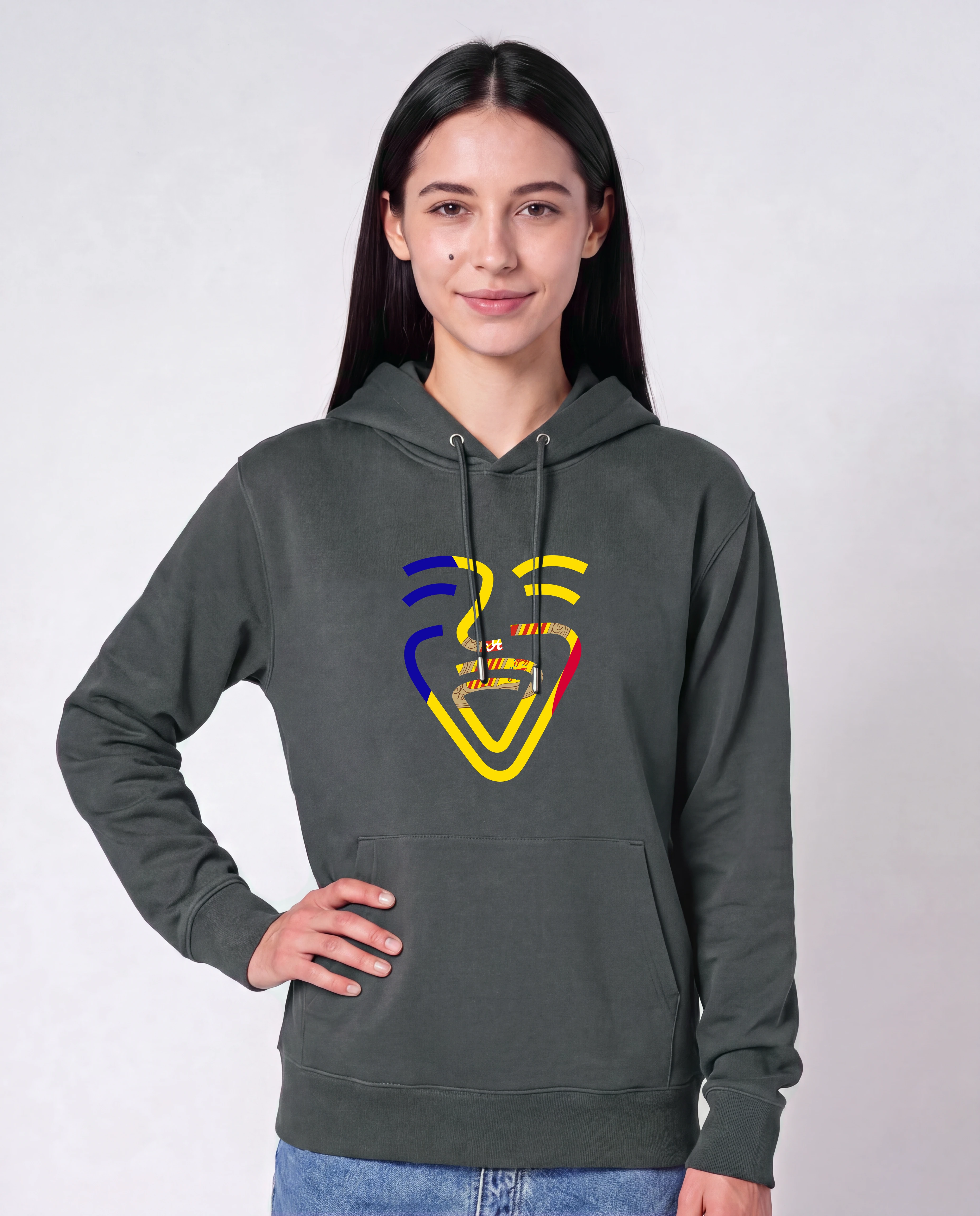 Andorra Hoodie in Anthracite, Model Frau, Hand an der Hüfte
