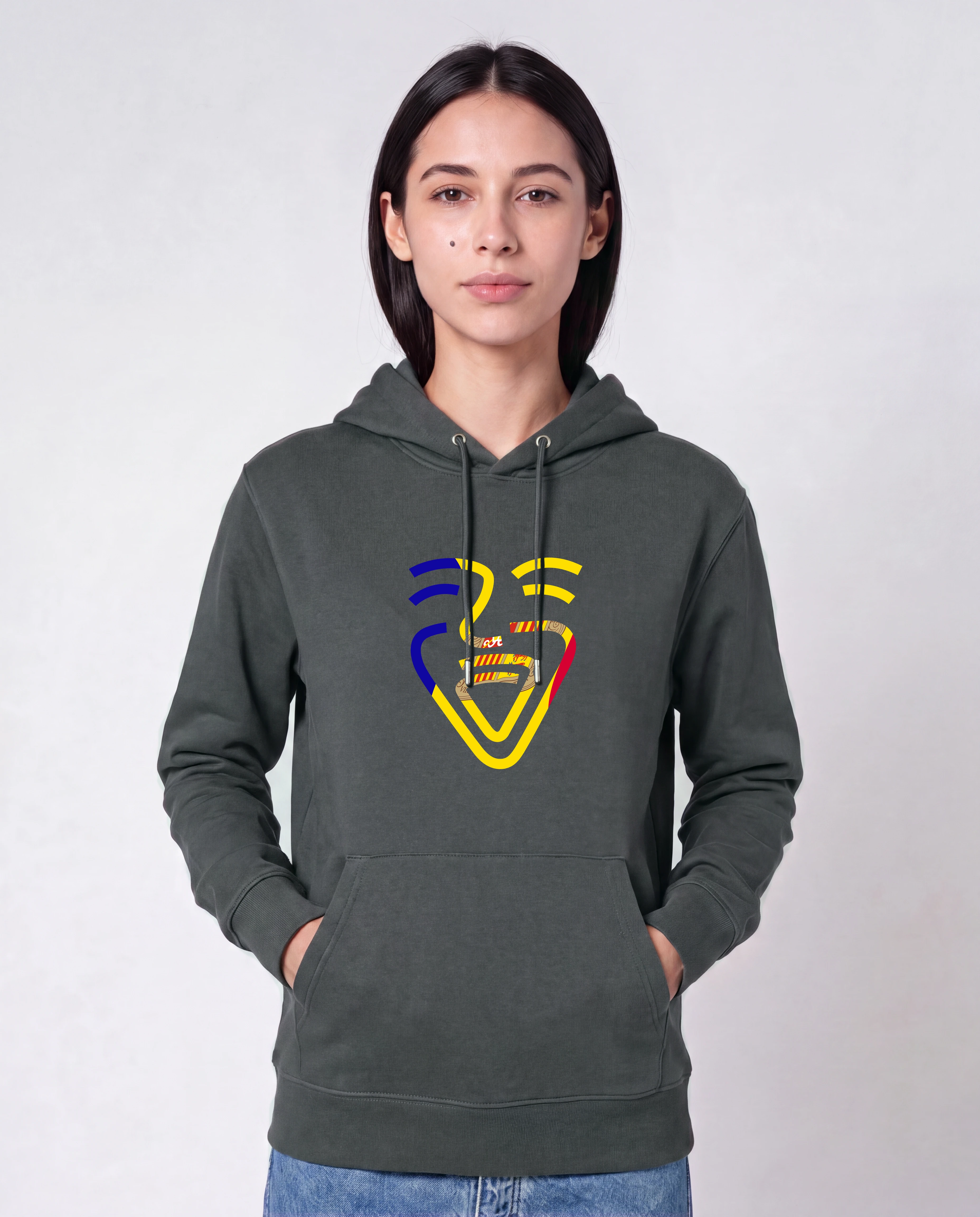 Andorra Hoodie in Anthracite, Model Frau, Hände in den Taschen