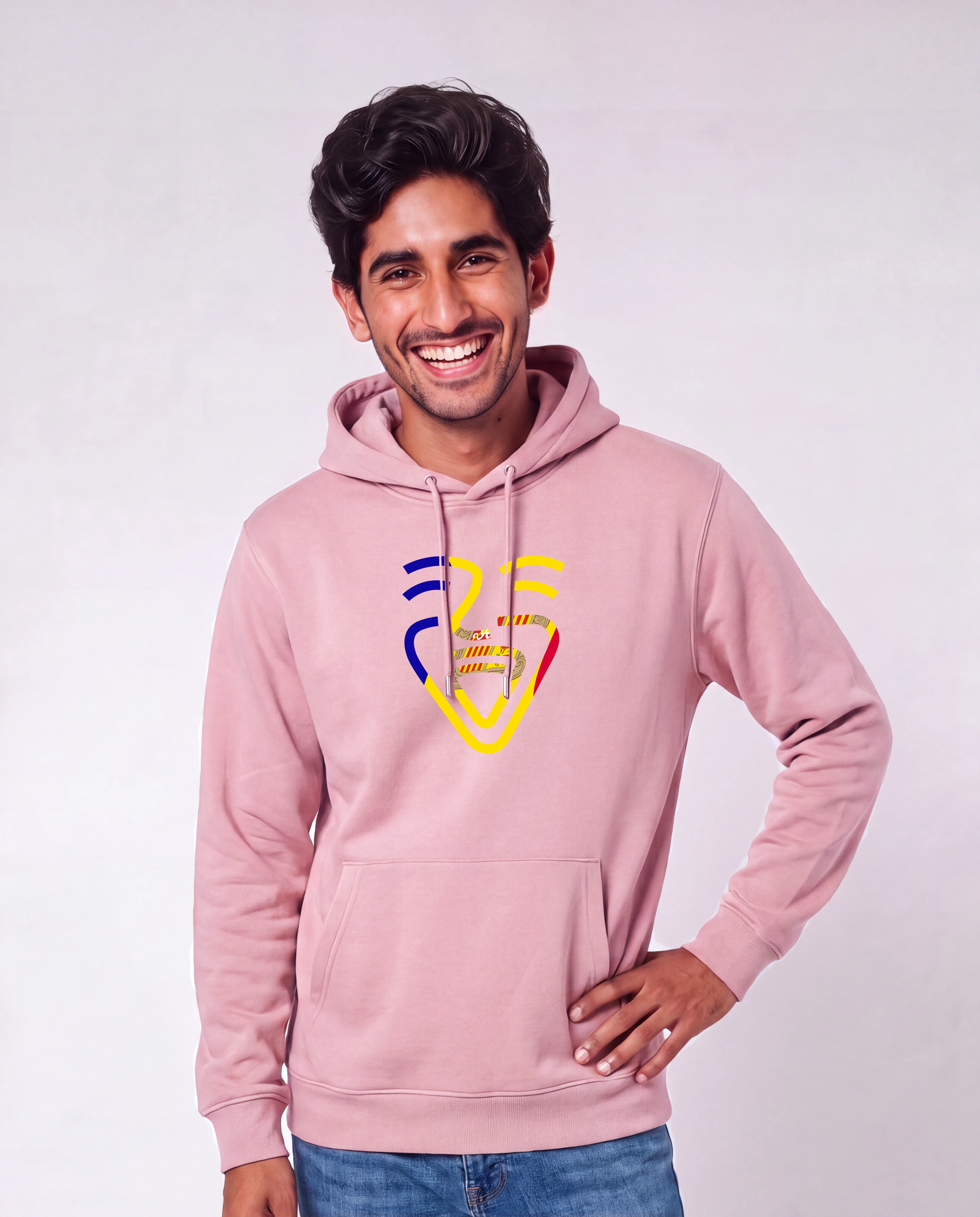 Andorra Hoodie in Cotton Pink, Model Mann, Hand an der Hüfte