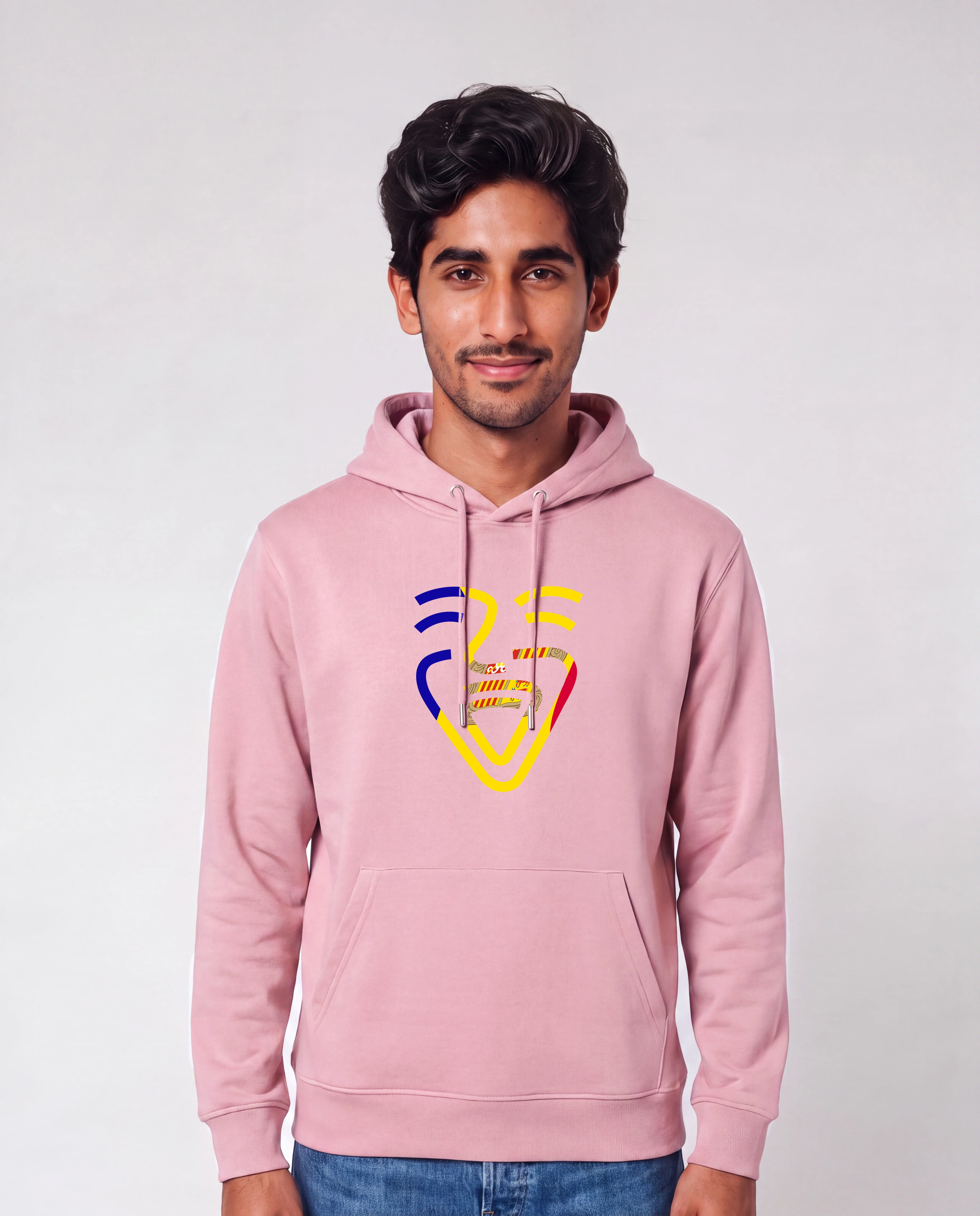 Andorra Hoodie in Cotton Pink, Model Mann, frontal