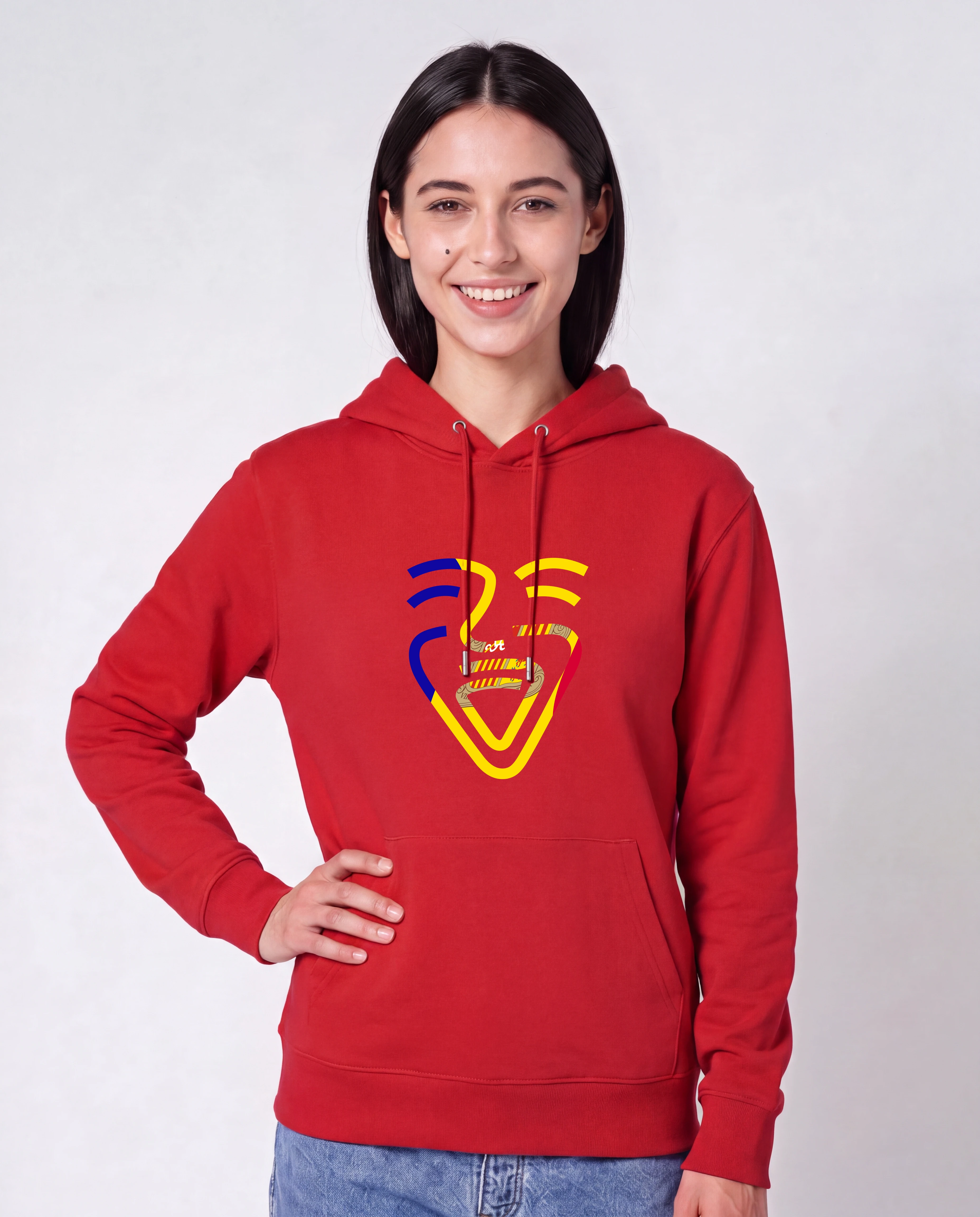 Andorra Hoodie in Red, Model Frau, Hand an der Hüfte