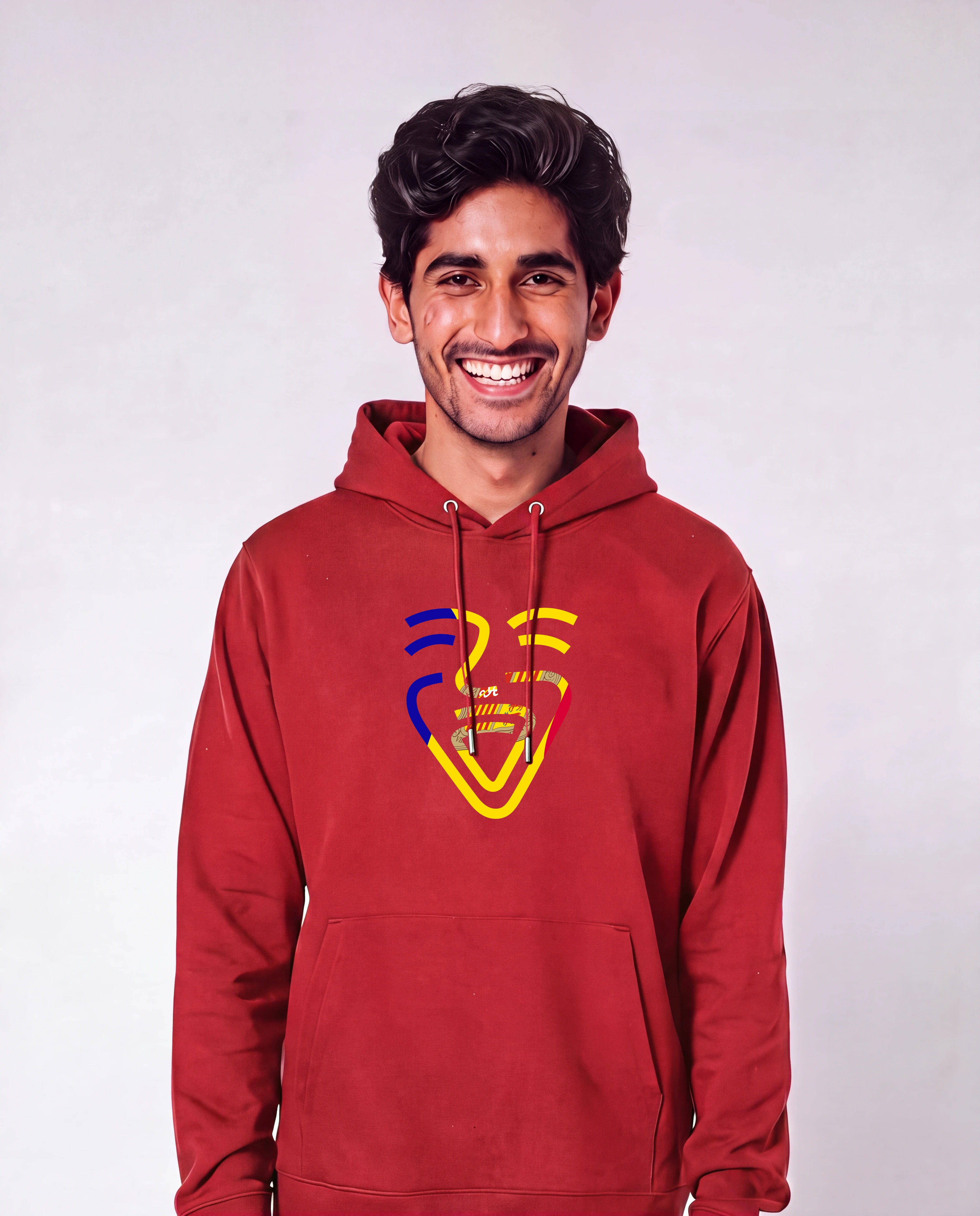 Andorra Hoodie in Red, Model Mann, frontal