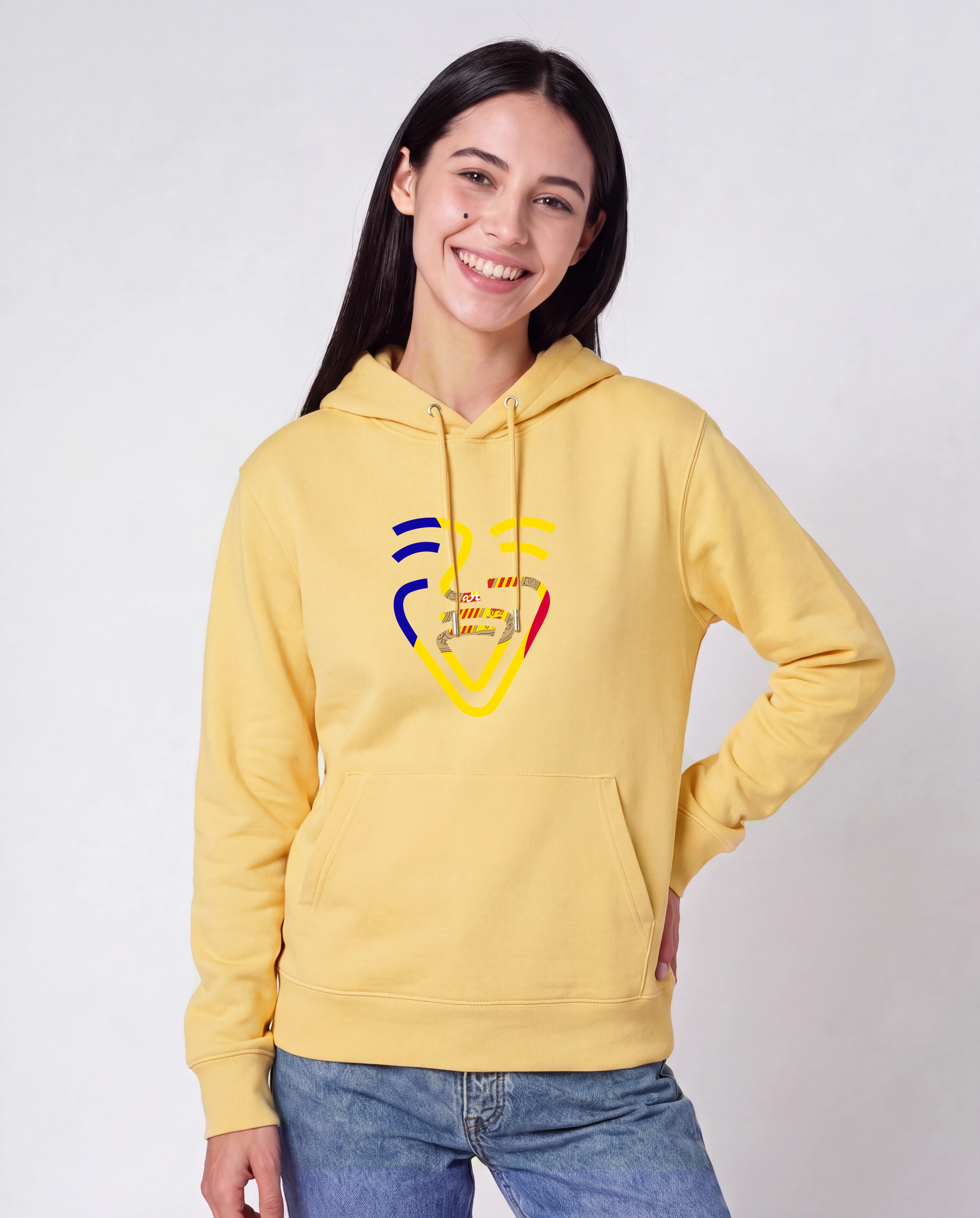 Andorra Hoodie in Viva Yellow, Model Frau, frontal