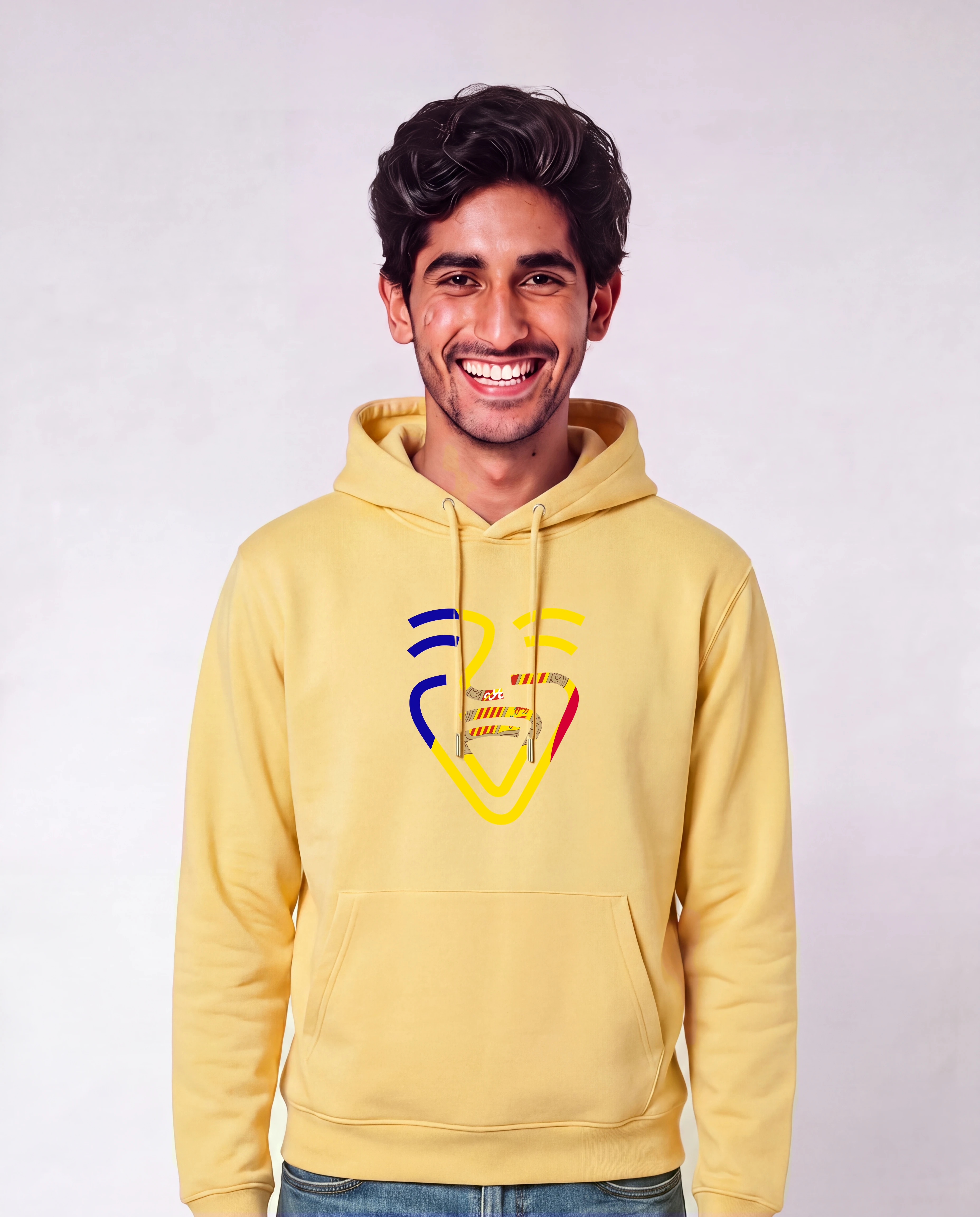 Andorra Hoodie in Viva Yellow, Model Mann, frontal