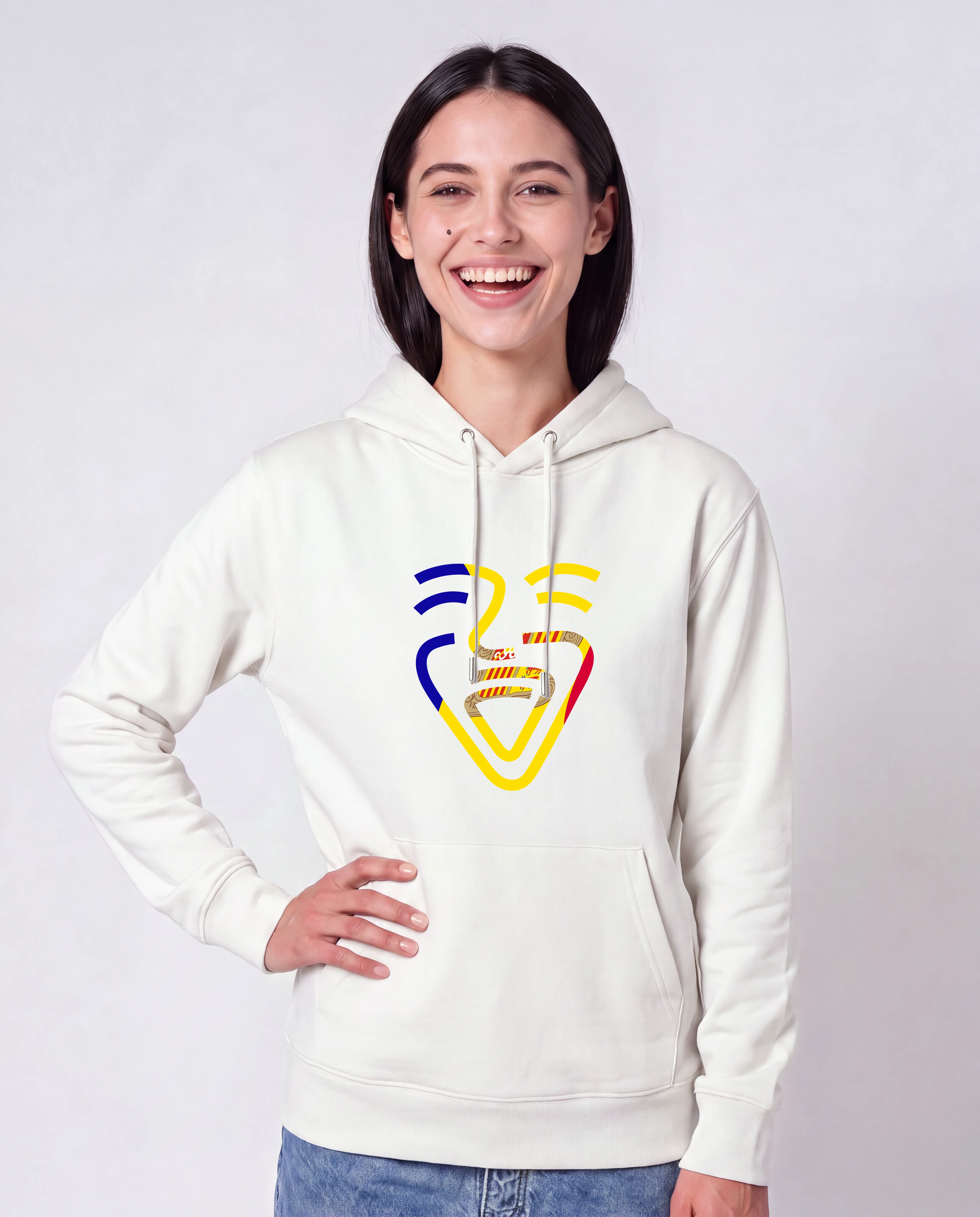 Andorra Hoodie in White, Model Frau, Hand an der Hüfte