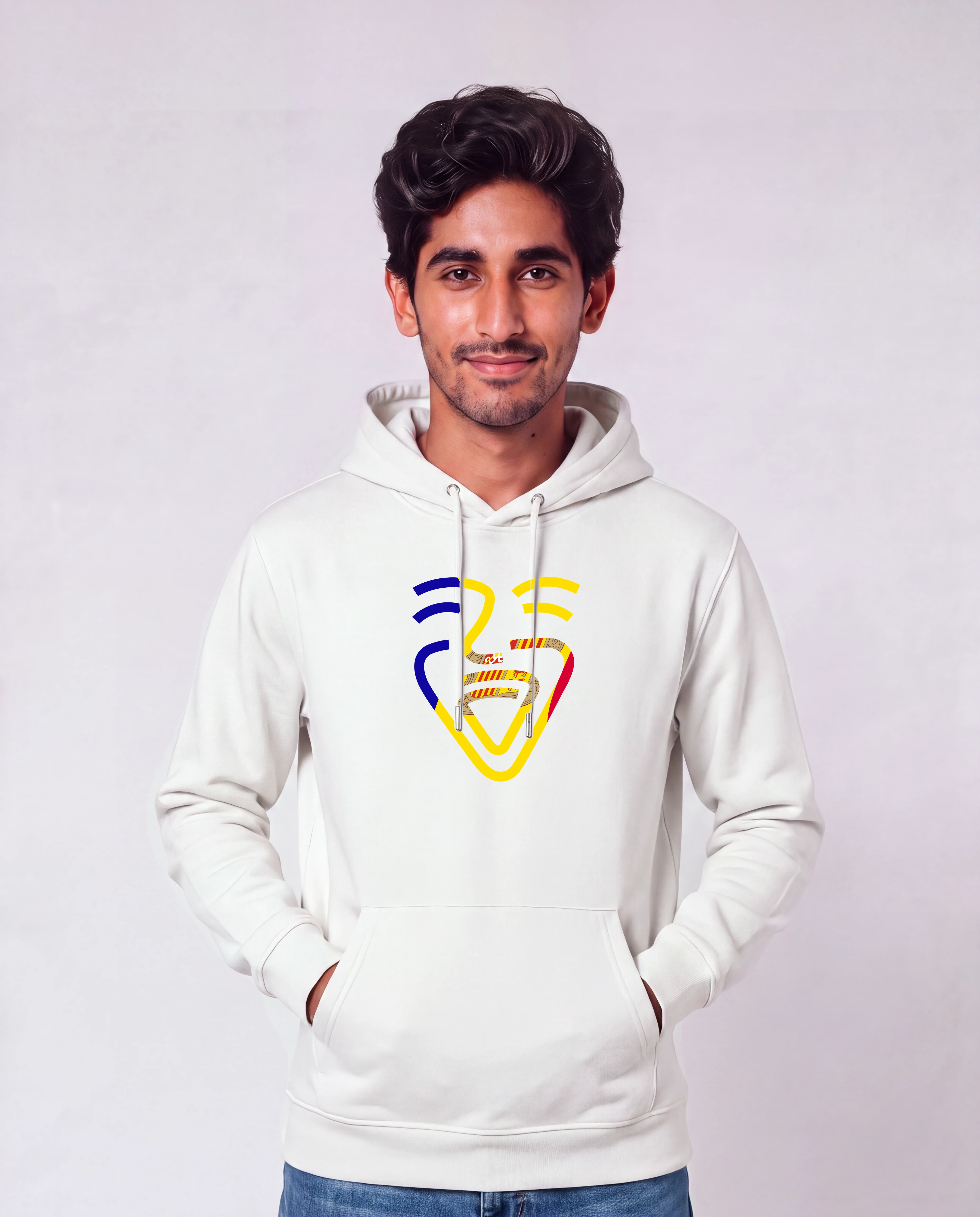 Andorra Hoodie in White, Model Mann, Hände in den Taschen