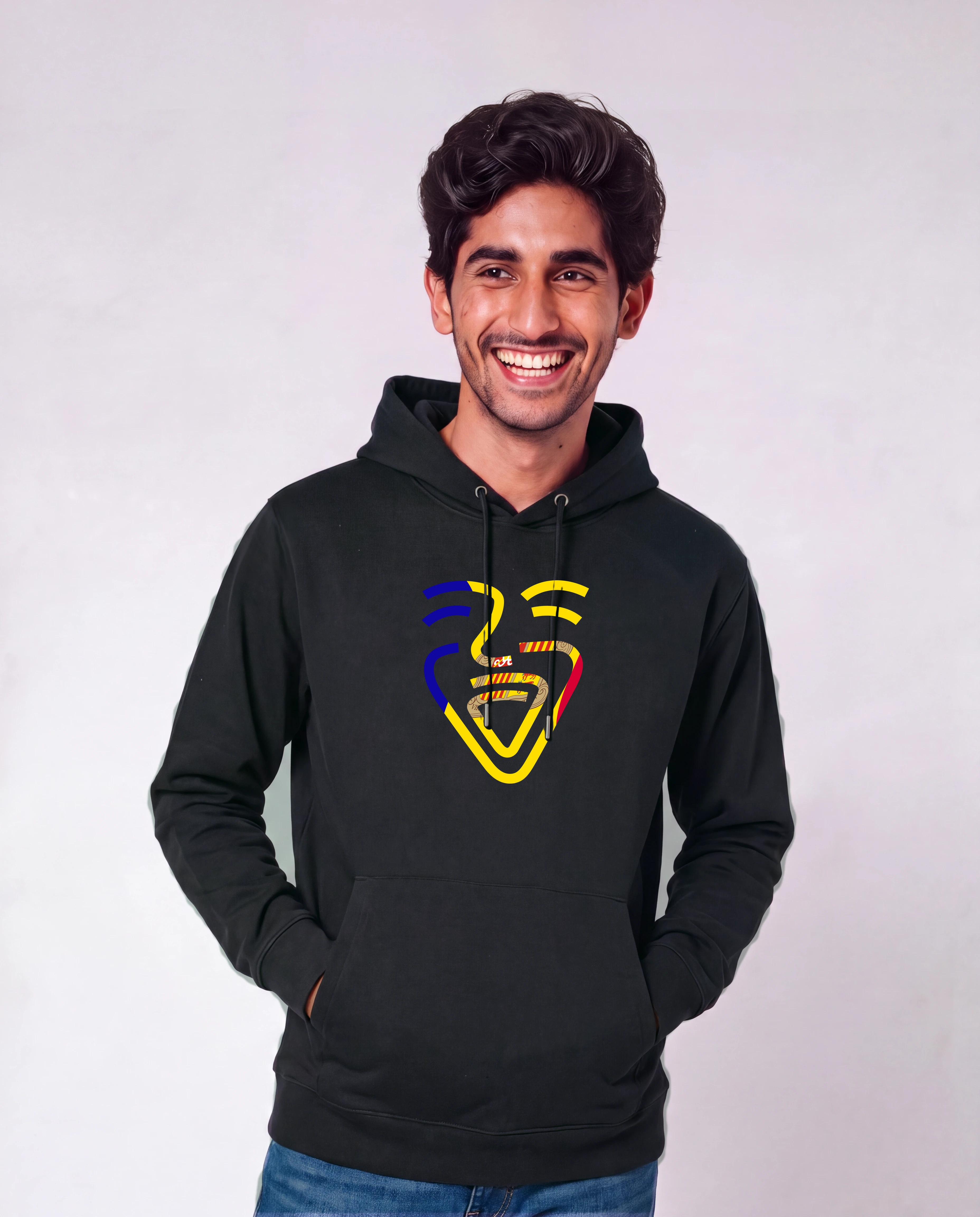 Andorra Hoodie in Schwarz, Model Mann, Hände in den Taschen