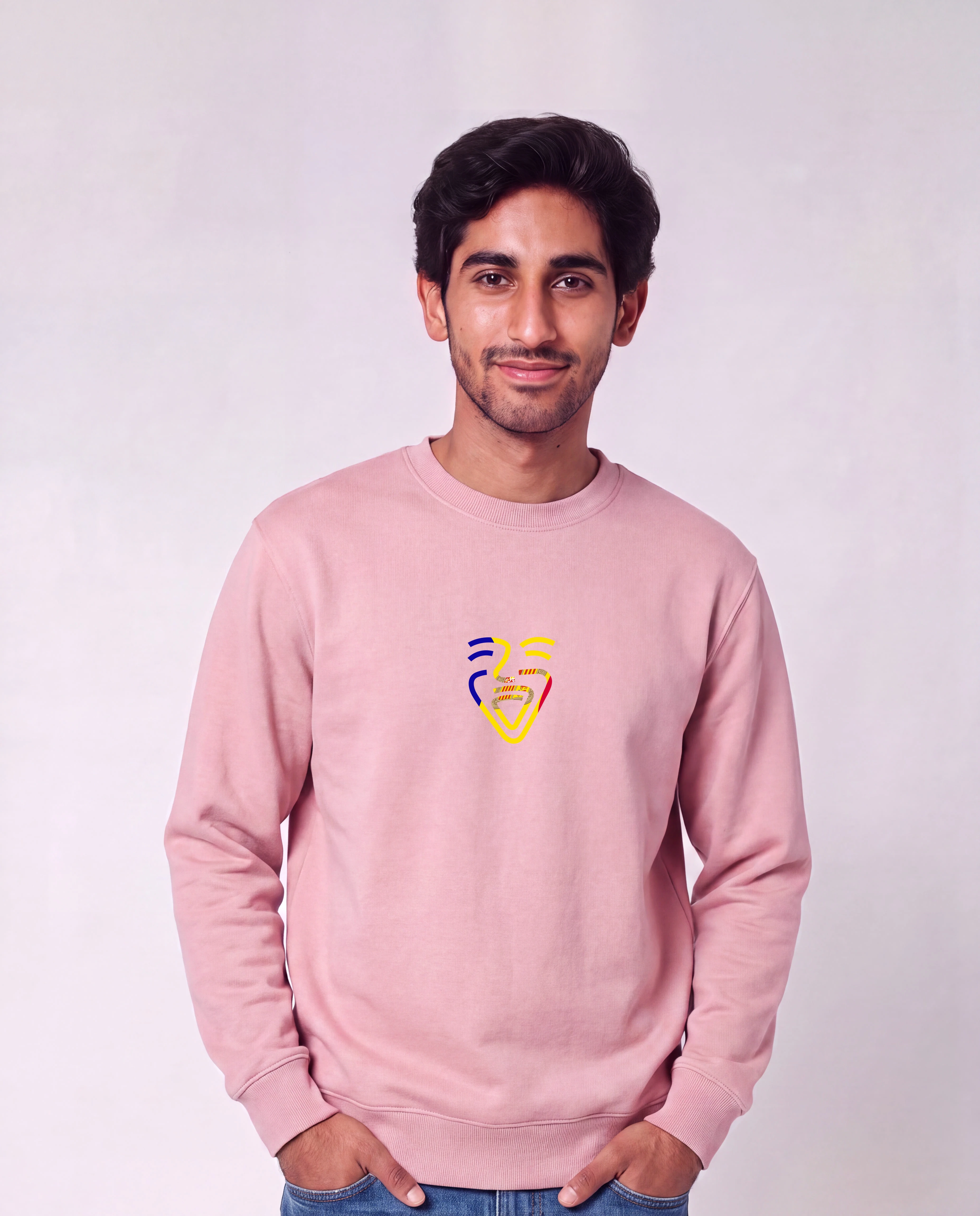 Andorra Sweater in Cotton Pink, Model Mann, Hände in den Taschen
